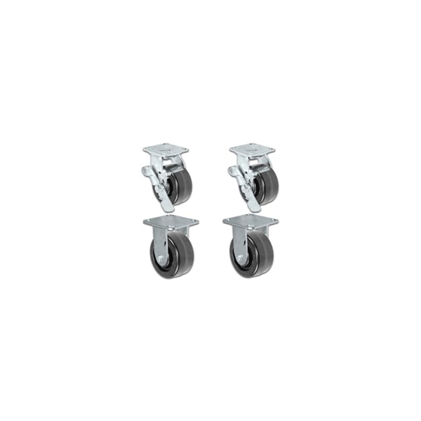 3-1/4"x2", 2 Swivel Casters W/ Brakes And 2 Rigid, Pheno, PK4